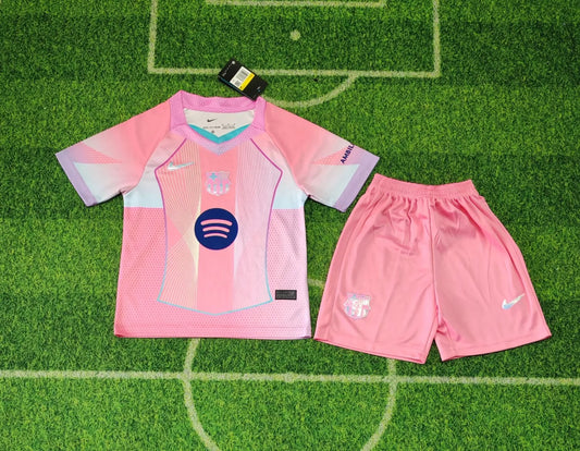 25/26 Barcelona Special Edition Pink Kids Kits 1:1 Quality Soccer Jersey