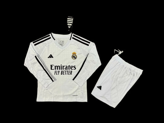 24/25 Real Madrid Home Long sleeved Kids Kits 1:1 Quality Soccer Jersey