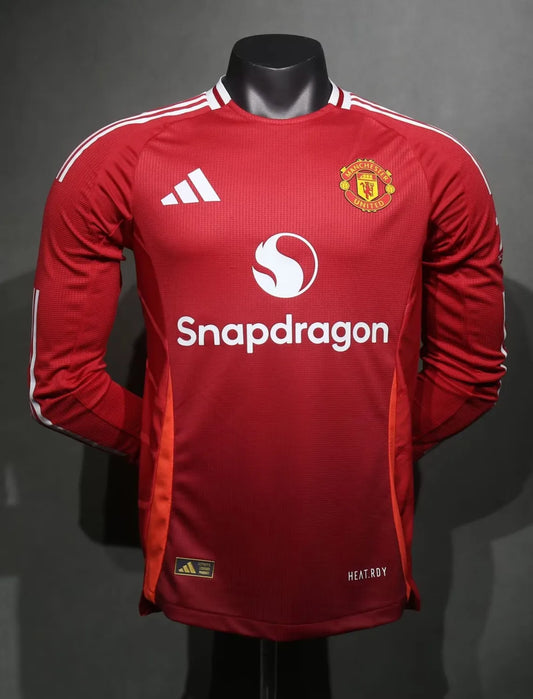 24/25 Manchester United Home Red Long Sleeve Player 1:1 Quality Soccer Jersey