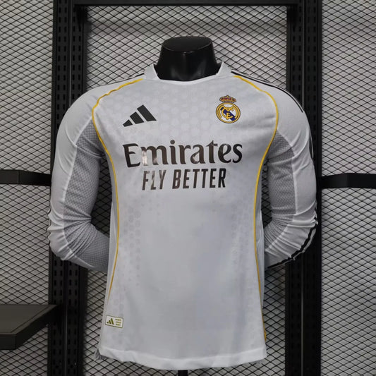 25/26 Real Madrid Home Long sleeve Player 1:1 Quality Soccer Jersey
