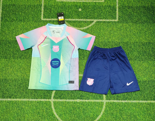 25/26 Barcelona Special Edition Blue Kids Kits 1:1 Quality Soccer Jersey