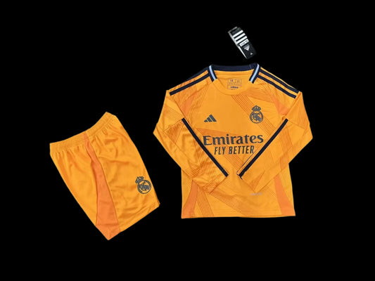 24/25 Real Madrid Away Long sleeved Kids Kits 1:1 Quality Soccer Jersey