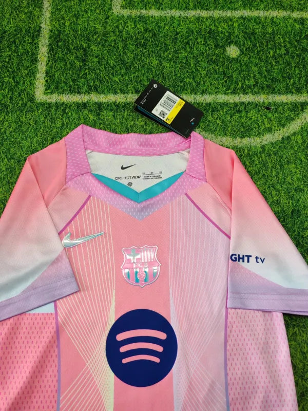 25/26 Barcelona Special Edition Pink Kids Kits 1:1 Quality Soccer Jersey